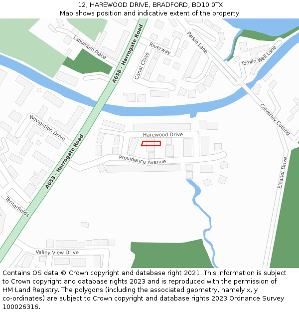 12, HAREWOOD DRIVE, BRADFORD, BD10 0TX: Location map and indicative extent of plot