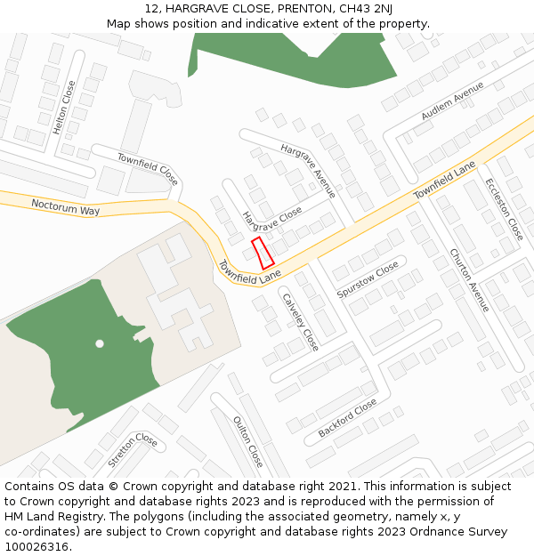 12, HARGRAVE CLOSE, PRENTON, CH43 2NJ: Location map and indicative extent of plot