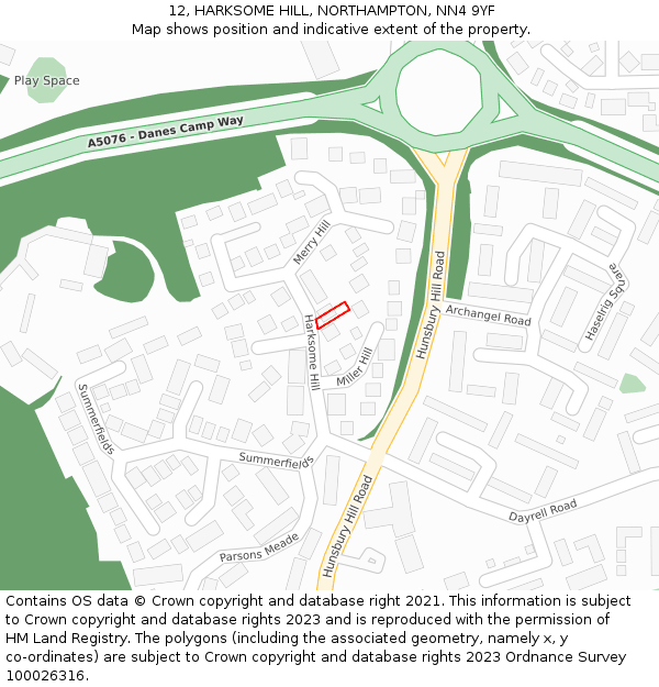 12, HARKSOME HILL, NORTHAMPTON, NN4 9YF: Location map and indicative extent of plot