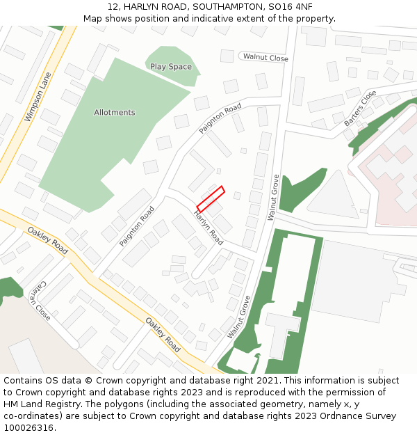 12, HARLYN ROAD, SOUTHAMPTON, SO16 4NF: Location map and indicative extent of plot