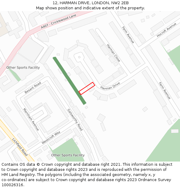 12, HARMAN DRIVE, LONDON, NW2 2EB: Location map and indicative extent of plot