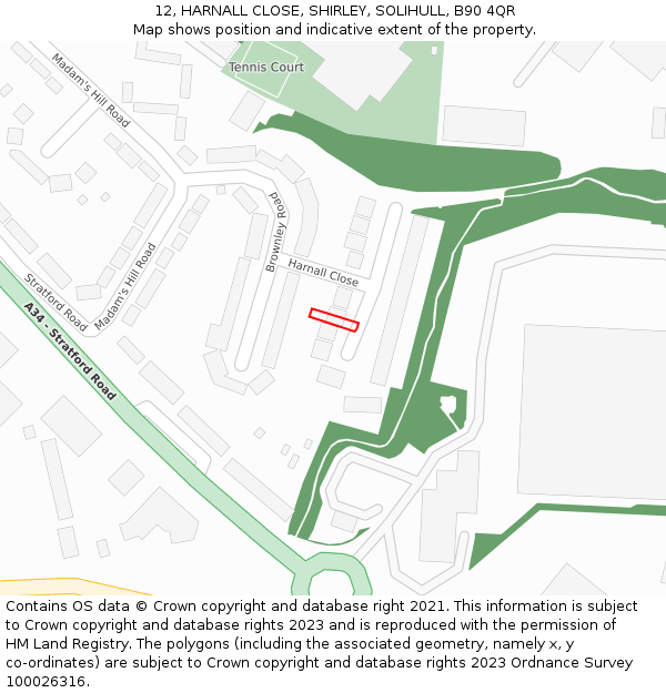 12, HARNALL CLOSE, SHIRLEY, SOLIHULL, B90 4QR: Location map and indicative extent of plot