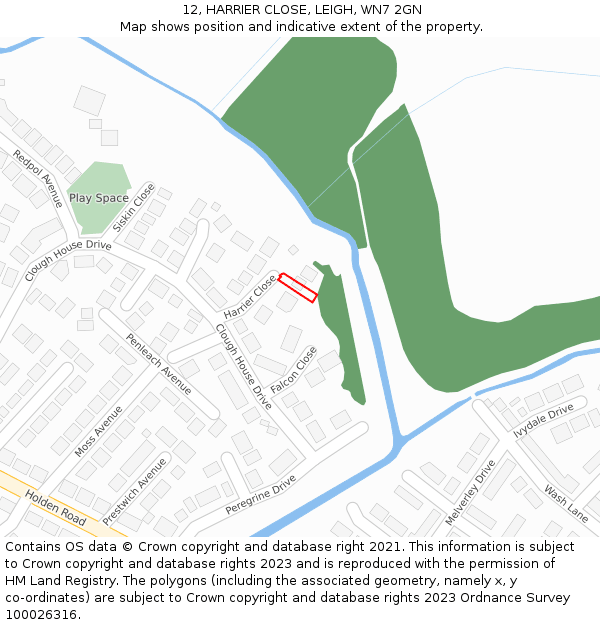 12, HARRIER CLOSE, LEIGH, WN7 2GN: Location map and indicative extent of plot
