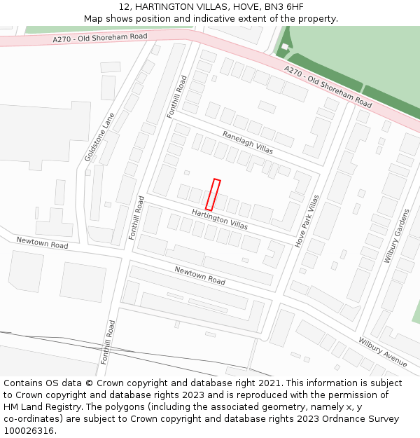 12, HARTINGTON VILLAS, HOVE, BN3 6HF: Location map and indicative extent of plot