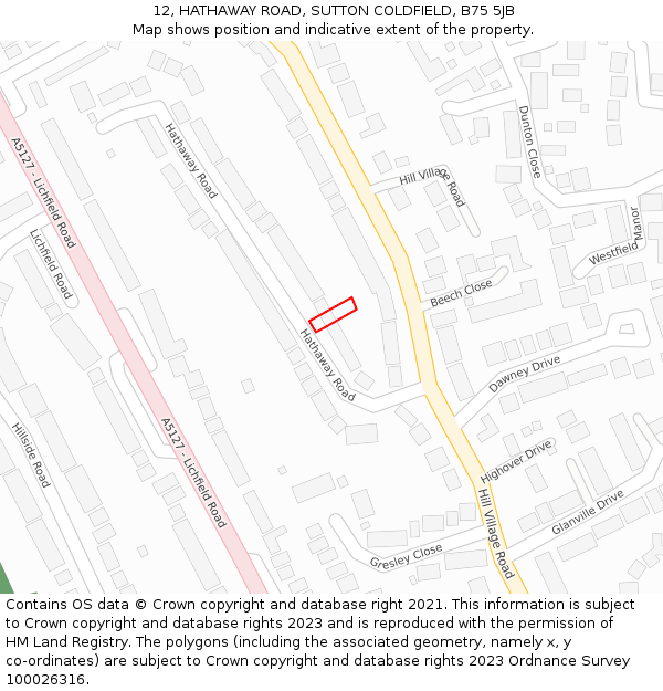 12, HATHAWAY ROAD, SUTTON COLDFIELD, B75 5JB: Location map and indicative extent of plot