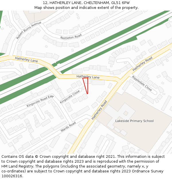 12, HATHERLEY LANE, CHELTENHAM, GL51 6PW: Location map and indicative extent of plot