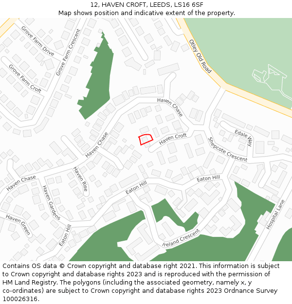 12, HAVEN CROFT, LEEDS, LS16 6SF: Location map and indicative extent of plot