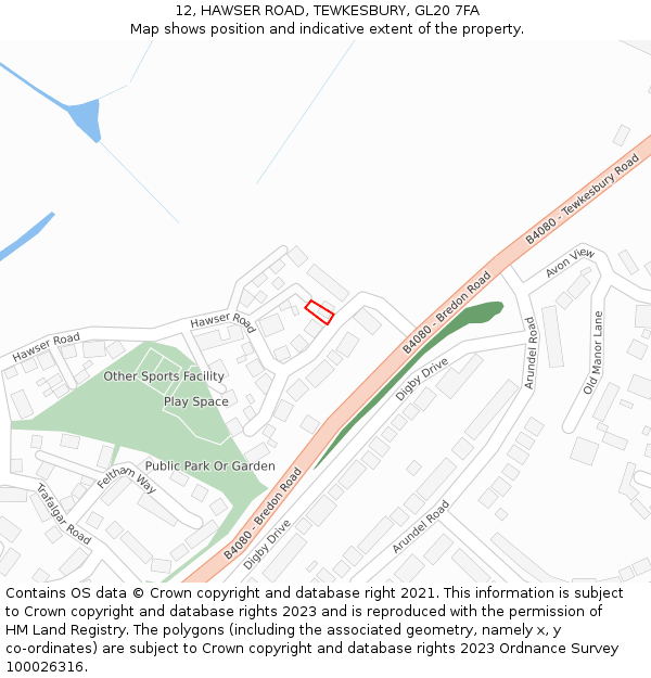 12, HAWSER ROAD, TEWKESBURY, GL20 7FA: Location map and indicative extent of plot