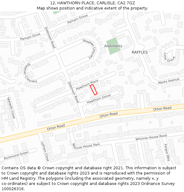 12, HAWTHORN PLACE, CARLISLE, CA2 7GZ: Location map and indicative extent of plot