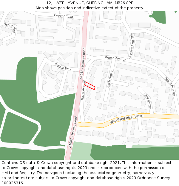12, HAZEL AVENUE, SHERINGHAM, NR26 8PB: Location map and indicative extent of plot