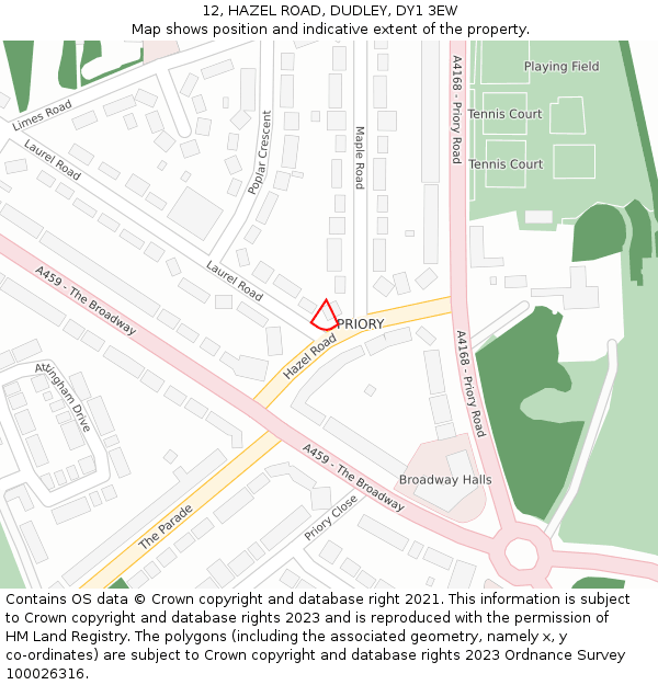 12, HAZEL ROAD, DUDLEY, DY1 3EW: Location map and indicative extent of plot