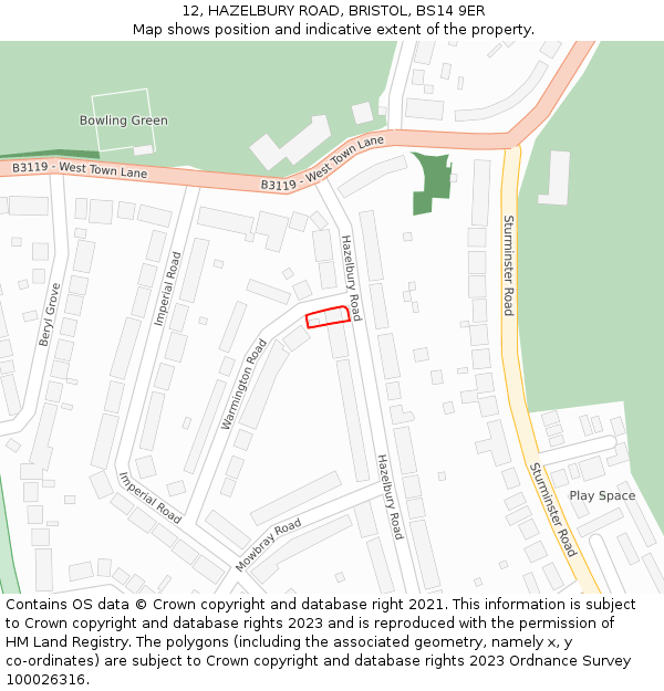 12, HAZELBURY ROAD, BRISTOL, BS14 9ER: Location map and indicative extent of plot