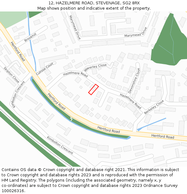 12, HAZELMERE ROAD, STEVENAGE, SG2 8RX: Location map and indicative extent of plot