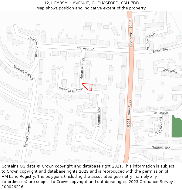 12, HEARSALL AVENUE, CHELMSFORD, CM1 7DD: Location map and indicative extent of plot