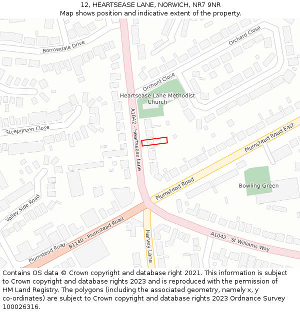 12, HEARTSEASE LANE, NORWICH, NR7 9NR: Location map and indicative extent of plot