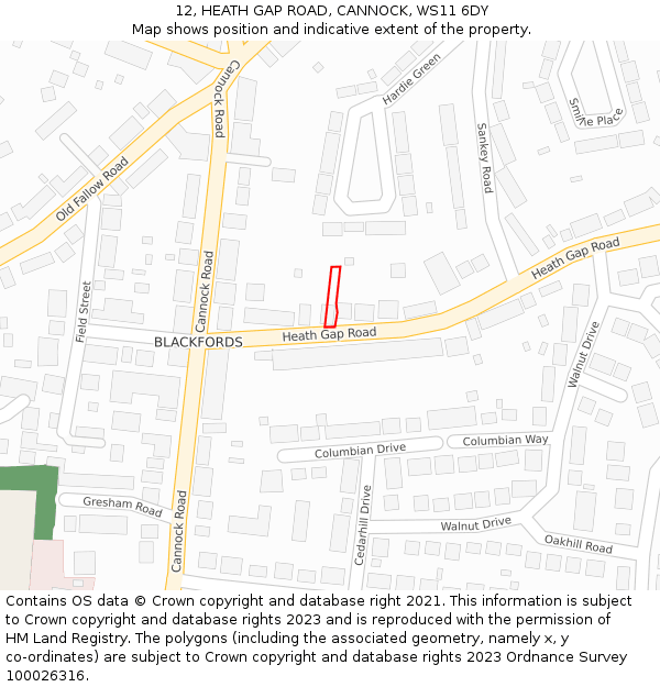 12, HEATH GAP ROAD, CANNOCK, WS11 6DY: Location map and indicative extent of plot