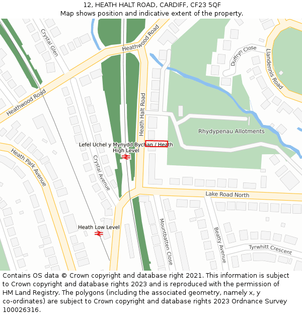 12, HEATH HALT ROAD, CARDIFF, CF23 5QF: Location map and indicative extent of plot