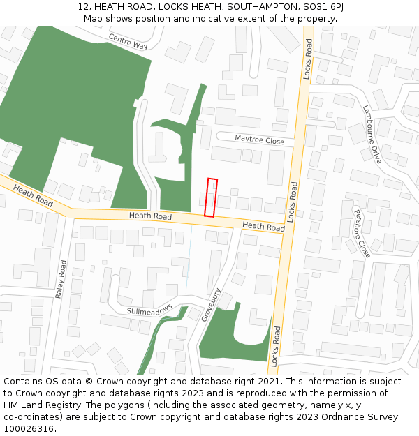 12, HEATH ROAD, LOCKS HEATH, SOUTHAMPTON, SO31 6PJ: Location map and indicative extent of plot