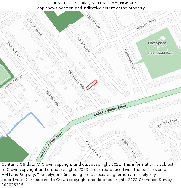 12, HEATHERLEY DRIVE, NOTTINGHAM, NG6 0FN: Location map and indicative extent of plot