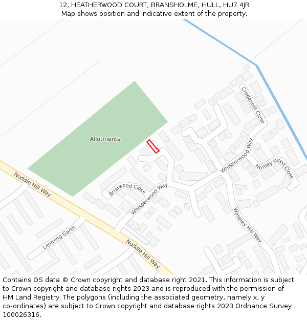 12, HEATHERWOOD COURT, BRANSHOLME, HULL, HU7 4JR: Location map and indicative extent of plot