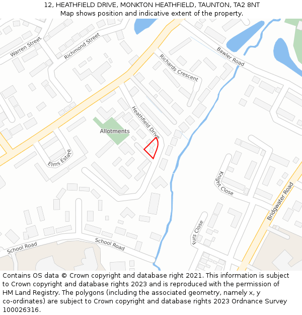 12, HEATHFIELD DRIVE, MONKTON HEATHFIELD, TAUNTON, TA2 8NT: Location map and indicative extent of plot