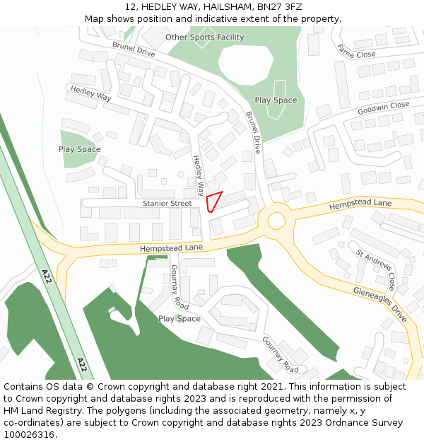12, HEDLEY WAY, HAILSHAM, BN27 3FZ: Location map and indicative extent of plot