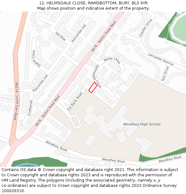 12, HELMSDALE CLOSE, RAMSBOTTOM, BURY, BL0 9YR: Location map and indicative extent of plot