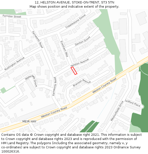 12, HELSTON AVENUE, STOKE-ON-TRENT, ST3 5TN: Location map and indicative extent of plot
