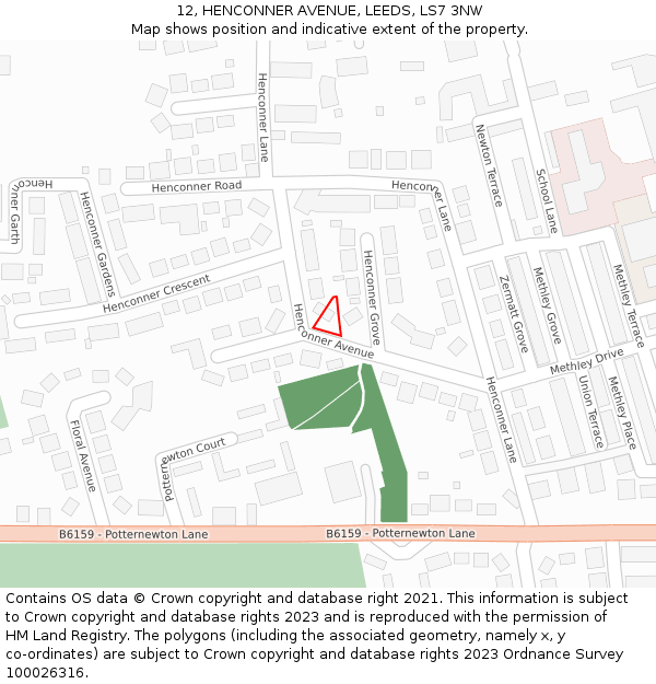 12, HENCONNER AVENUE, LEEDS, LS7 3NW: Location map and indicative extent of plot