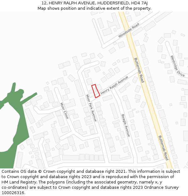 12, HENRY RALPH AVENUE, HUDDERSFIELD, HD4 7AJ: Location map and indicative extent of plot