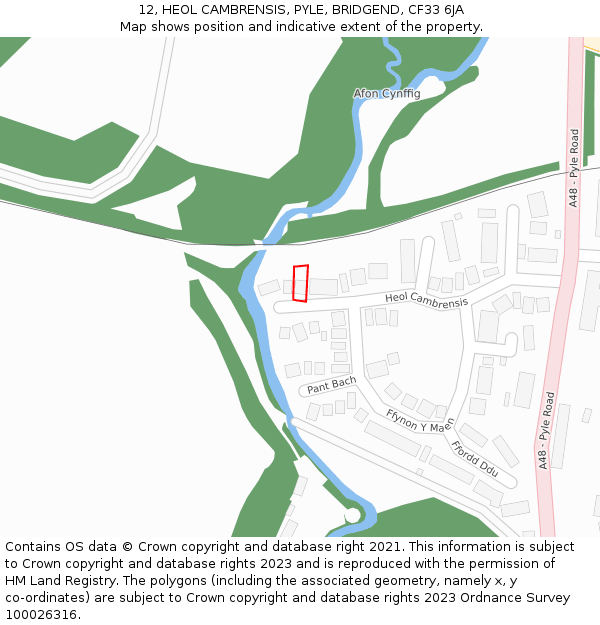 12, HEOL CAMBRENSIS, PYLE, BRIDGEND, CF33 6JA: Location map and indicative extent of plot