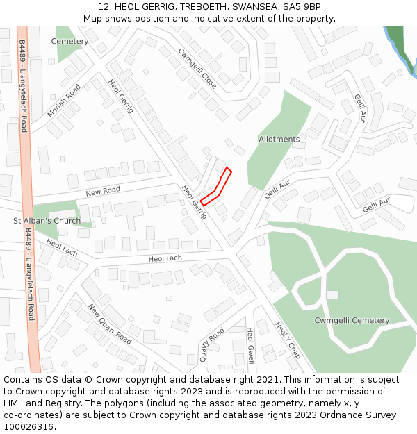12, HEOL GERRIG, TREBOETH, SWANSEA, SA5 9BP: Location map and indicative extent of plot
