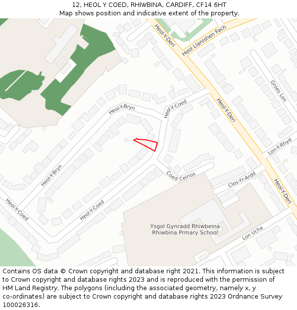 12, HEOL Y COED, RHIWBINA, CARDIFF, CF14 6HT: Location map and indicative extent of plot