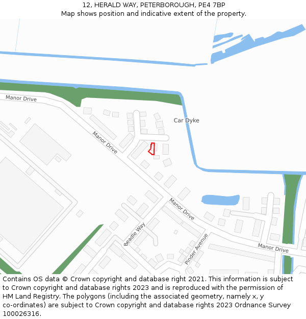 12, HERALD WAY, PETERBOROUGH, PE4 7BP: Location map and indicative extent of plot