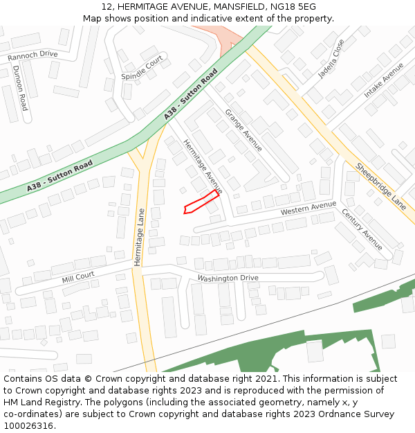 12, HERMITAGE AVENUE, MANSFIELD, NG18 5EG: Location map and indicative extent of plot