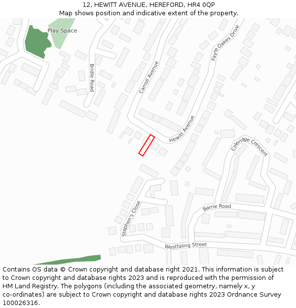 12, HEWITT AVENUE, HEREFORD, HR4 0QP: Location map and indicative extent of plot