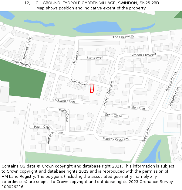 12, HIGH GROUND, TADPOLE GARDEN VILLAGE, SWINDON, SN25 2RB: Location map and indicative extent of plot