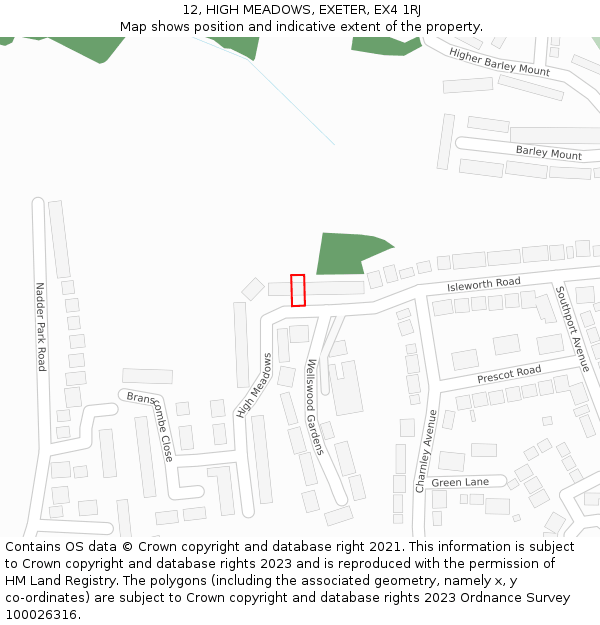 12, HIGH MEADOWS, EXETER, EX4 1RJ: Location map and indicative extent of plot