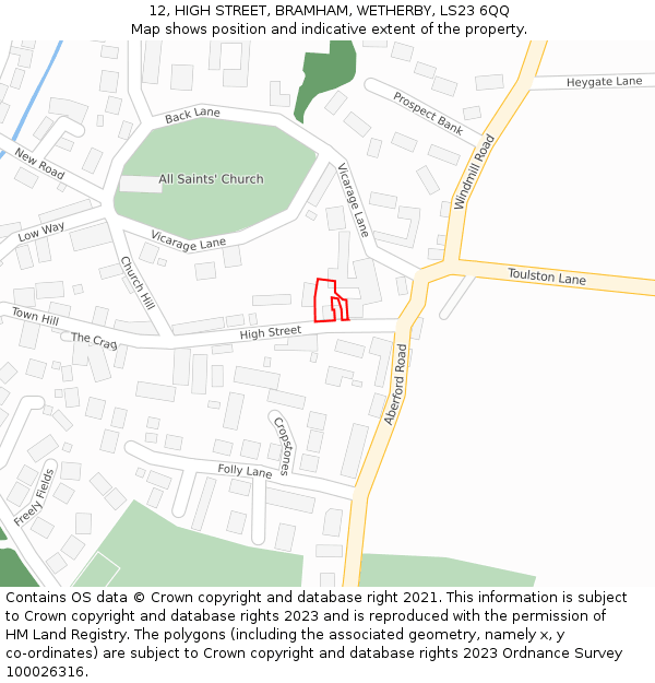 12, HIGH STREET, BRAMHAM, WETHERBY, LS23 6QQ: Location map and indicative extent of plot