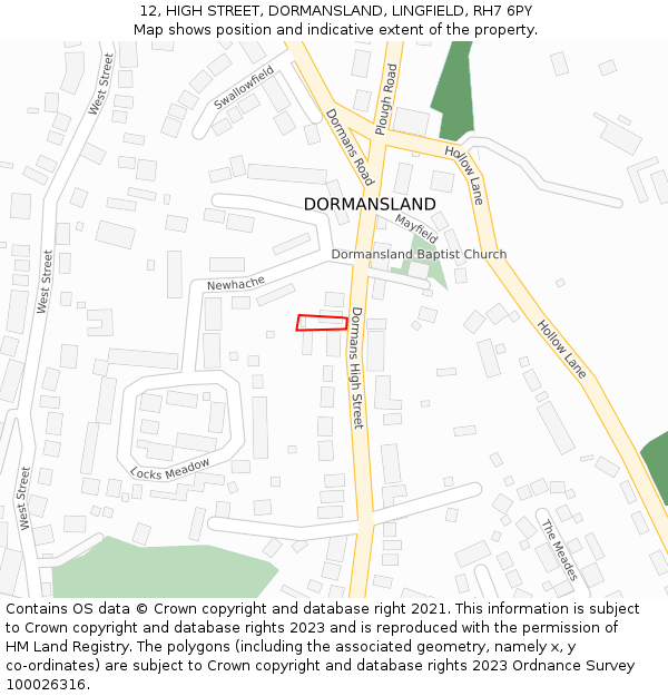 12, HIGH STREET, DORMANSLAND, LINGFIELD, RH7 6PY: Location map and indicative extent of plot