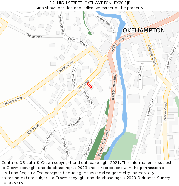 12, HIGH STREET, OKEHAMPTON, EX20 1JP: Location map and indicative extent of plot