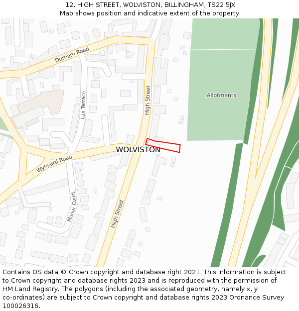 12, HIGH STREET, WOLVISTON, BILLINGHAM, TS22 5JX: Location map and indicative extent of plot
