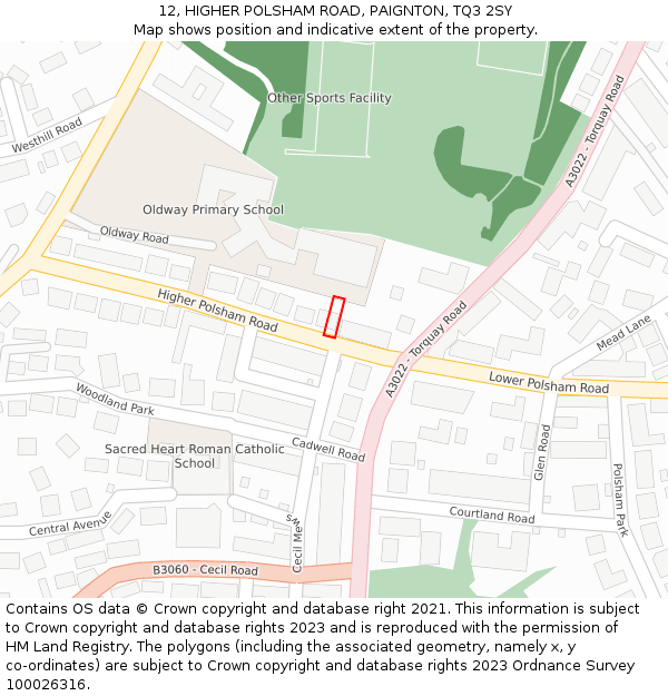 12, HIGHER POLSHAM ROAD, PAIGNTON, TQ3 2SY: Location map and indicative extent of plot