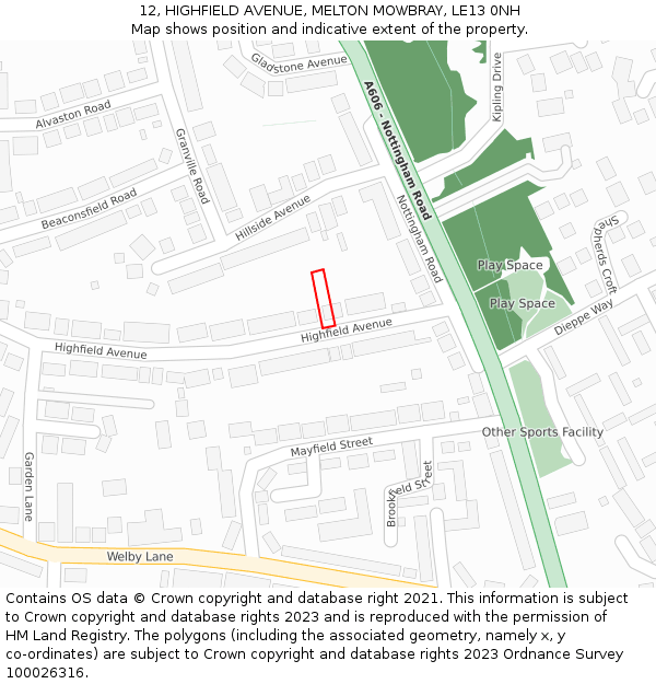 12, HIGHFIELD AVENUE, MELTON MOWBRAY, LE13 0NH: Location map and indicative extent of plot