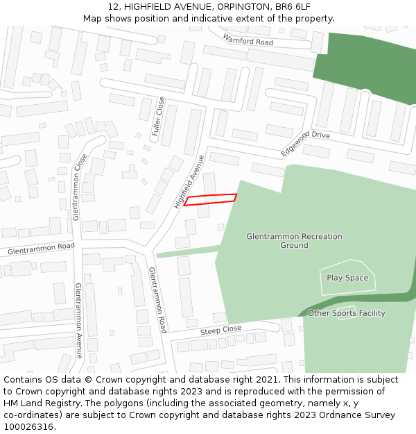 12, HIGHFIELD AVENUE, ORPINGTON, BR6 6LF: Location map and indicative extent of plot