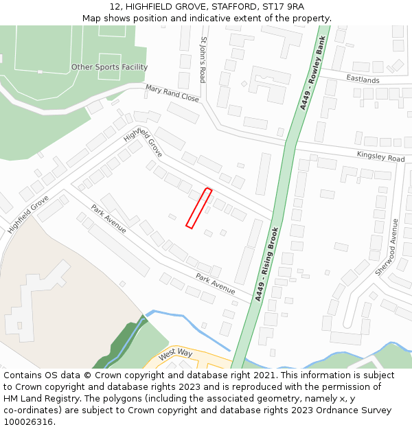 12, HIGHFIELD GROVE, STAFFORD, ST17 9RA: Location map and indicative extent of plot