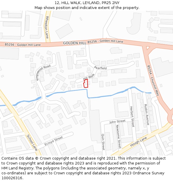 12, HILL WALK, LEYLAND, PR25 2NY: Location map and indicative extent of plot
