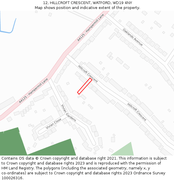 12, HILLCROFT CRESCENT, WATFORD, WD19 4NY: Location map and indicative extent of plot