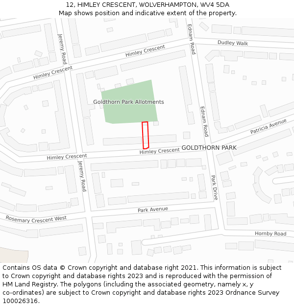 12, HIMLEY CRESCENT, WOLVERHAMPTON, WV4 5DA: Location map and indicative extent of plot