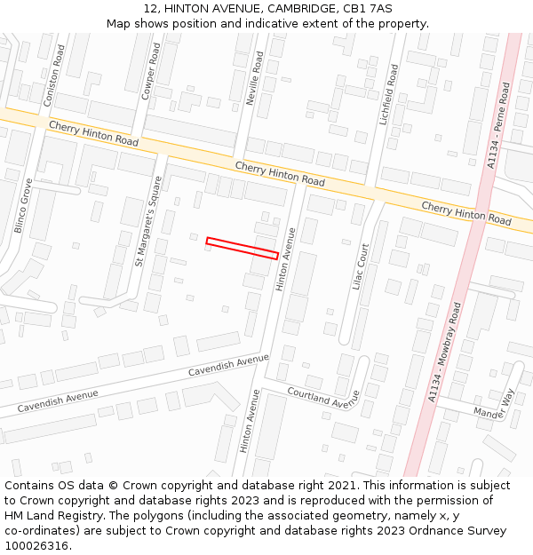 12, HINTON AVENUE, CAMBRIDGE, CB1 7AS: Location map and indicative extent of plot